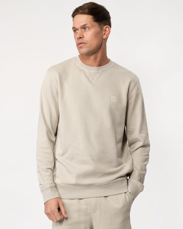 HUGO BOSS Cotton-terry Relaxed-fit Sweatshirt With Logo Patch In Beige Product Image