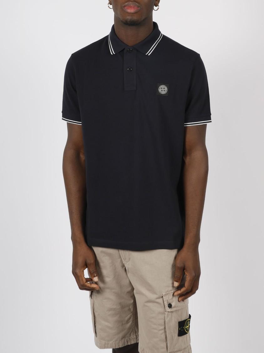 STONE ISLAND Short Sleeve Slim Polo In Blue Product Image