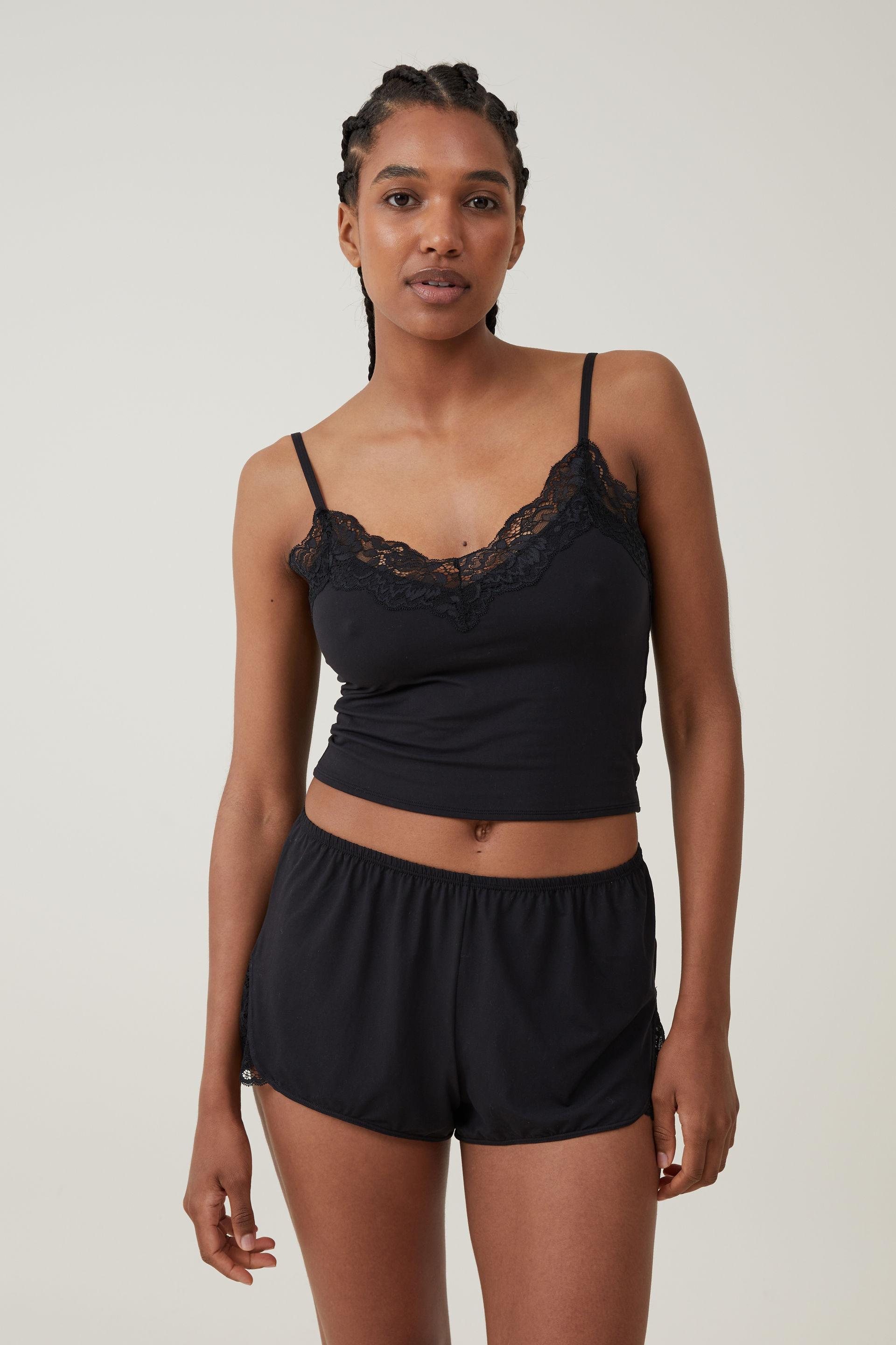 Body - Soft Lounge Lace Trim Cami - Black Product Image