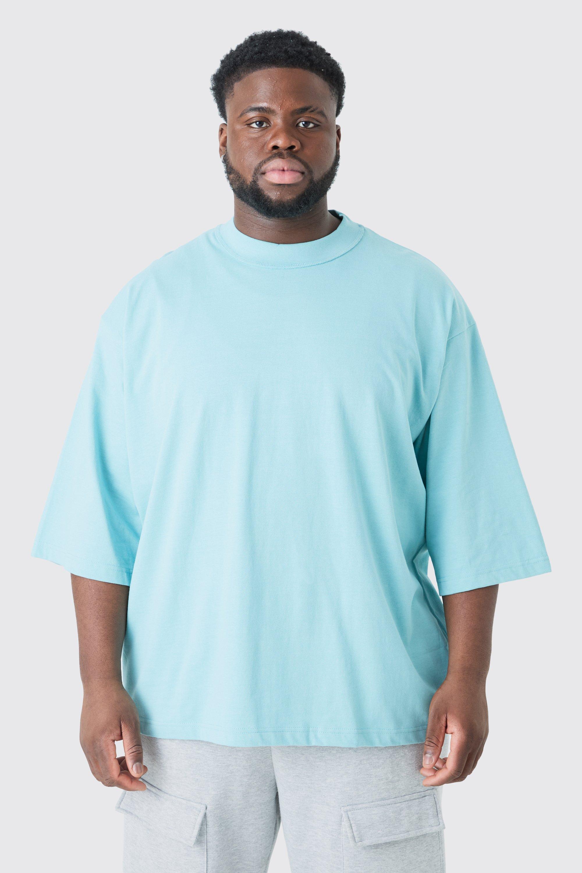 Mens Blue Plus Oversized Heavy Layed On Neck Carded T-shirt, Blue Product Image