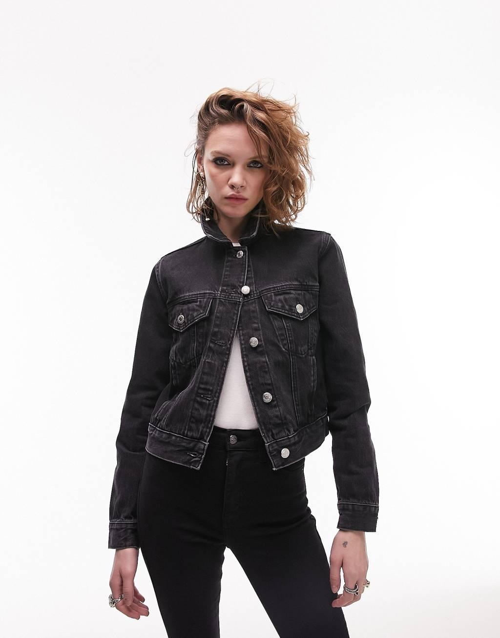 Topshop denim Tilda jacket in washed black Product Image