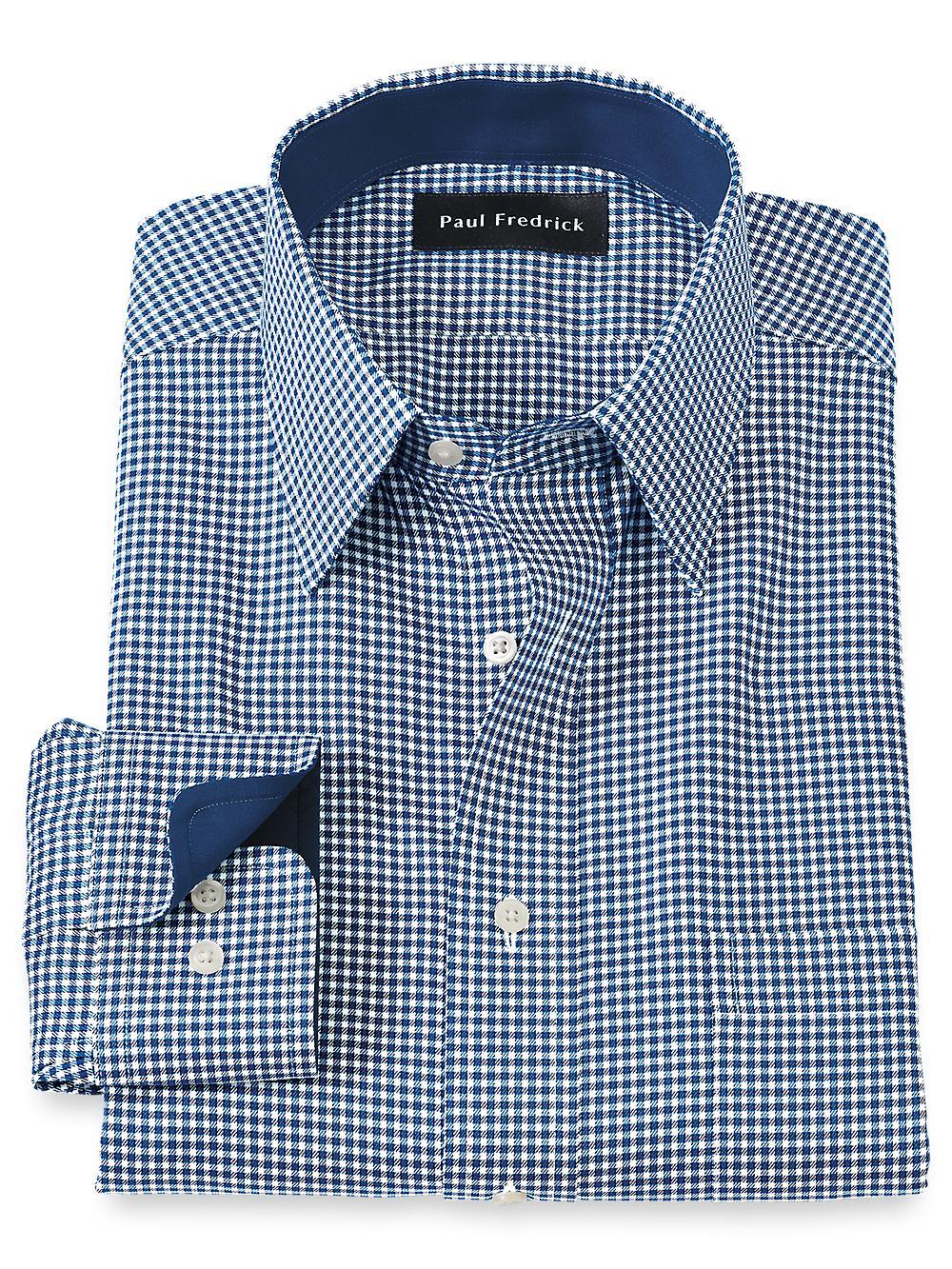 Non-Iron Cotton Gingham Dress Shirt With Contrast Trim - Navy Product Image