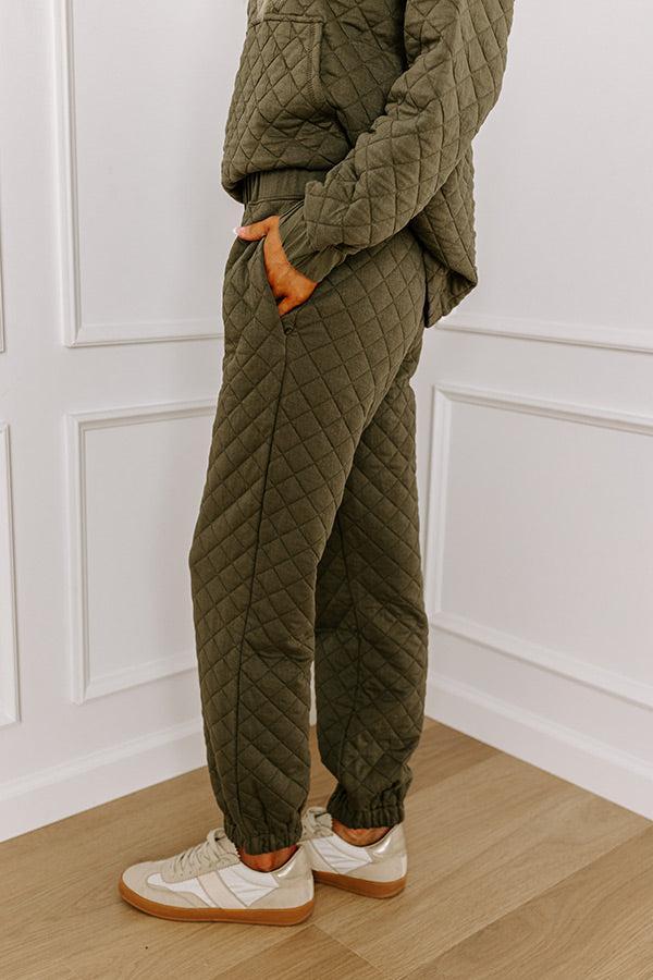 Paris Mornings Quilted Joggers In Dark Sage Product Image