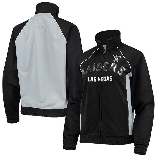 Womens G-III 4Her by Carl Banks Black/Silver Las Vegas Raiders Backfield Raglan Full-Zip Track Jacket Product Image