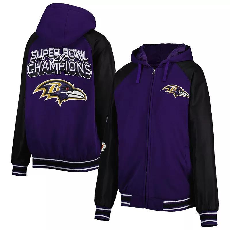 Men's G-III Sports by Carl Banks Purple Baltimore Ravens Defender Raglan Full-Zip Hoodie Varsity Jacket Product Image