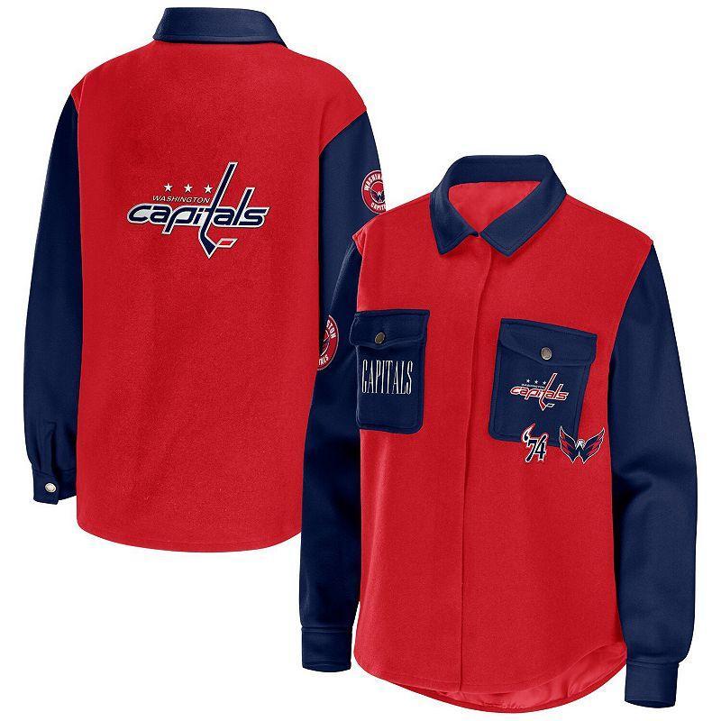 Womens WEAR by Erin Andrews /Navy Washington Capitals Colorblock Button-Up Shirt Jacket Product Image