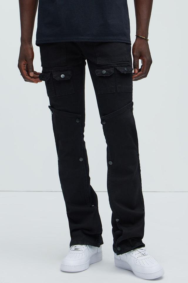 Utility Snap Pockets Flare Jeans - Black Product Image