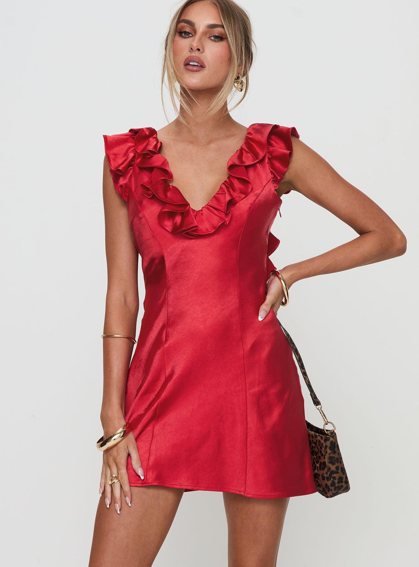 Butacup Frill Mini Dress Red Product Image