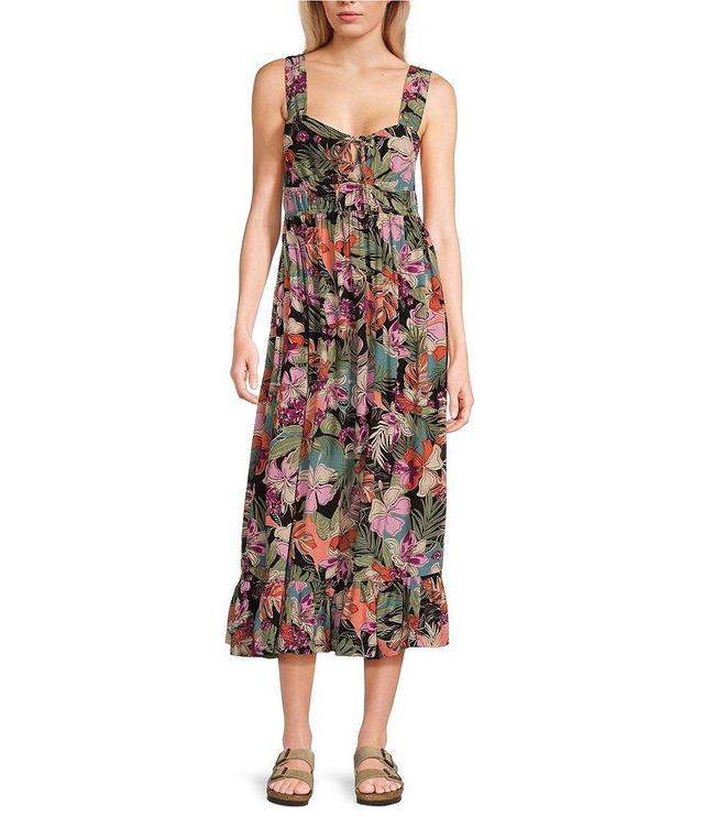 Roxy Paradise Winds Sleeveless Tropical Floral Printed A-Line Dress Product Image