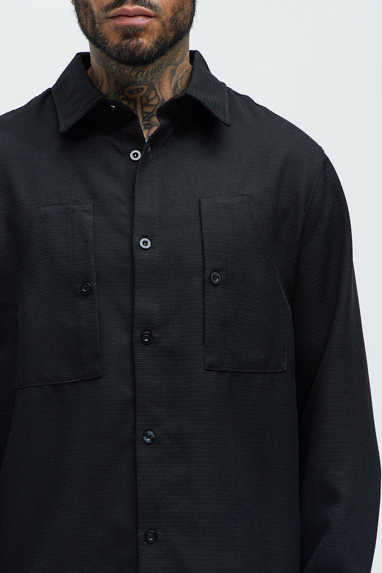 Kerr Textured Button Up Shirt - Black Product Image