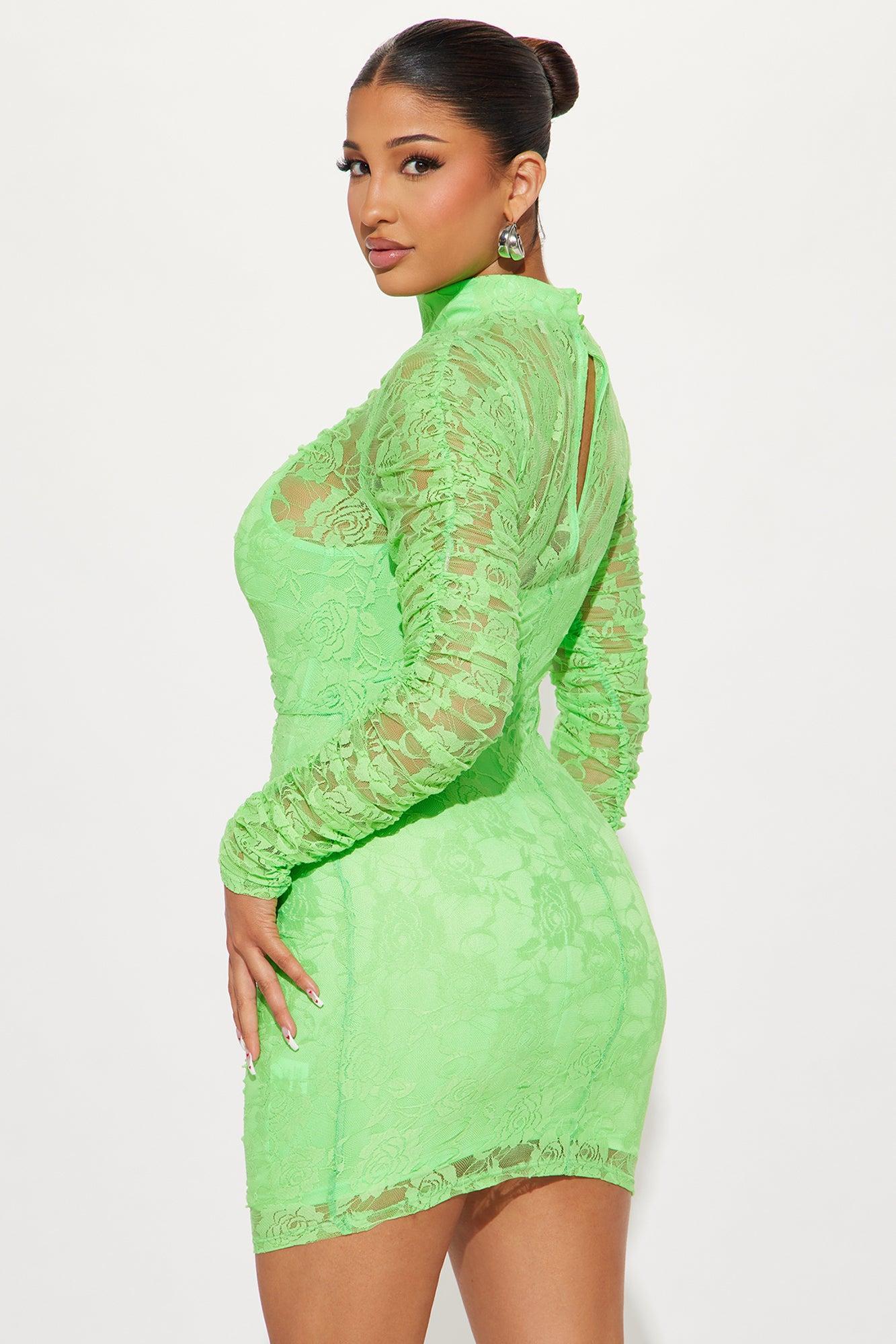 Evelyn Lace Mini Dress - Neon Green Product Image