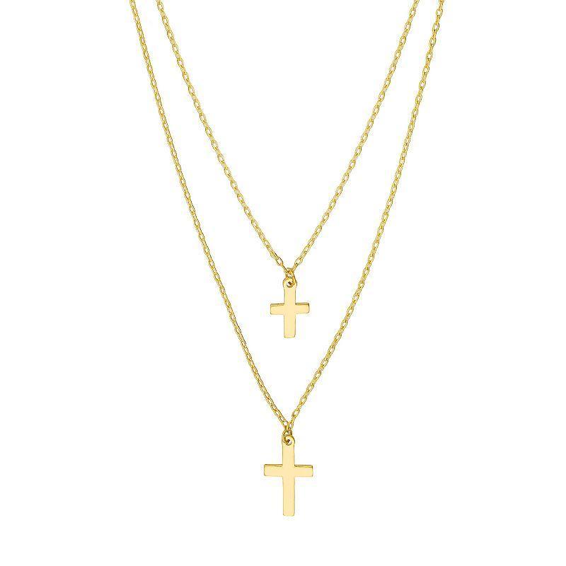 14k Gold Double Strand Cross Necklace, Womens Yellow Product Image