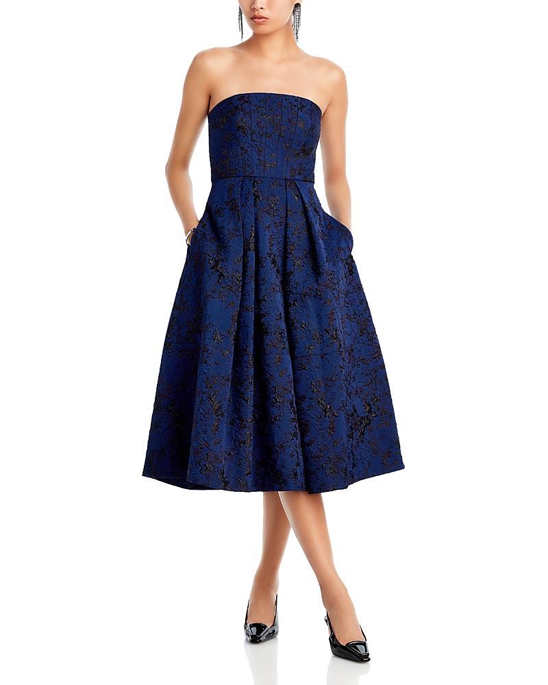 ML Monique Lhuillier Isabel Metallic Jacquard Strapless Midi Fit & Flare Dress Product Image