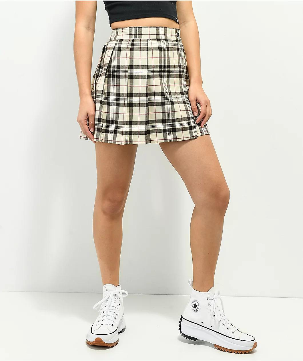 Empyre Vanessa Cream & Black Plaid Mini Skirt Product Image