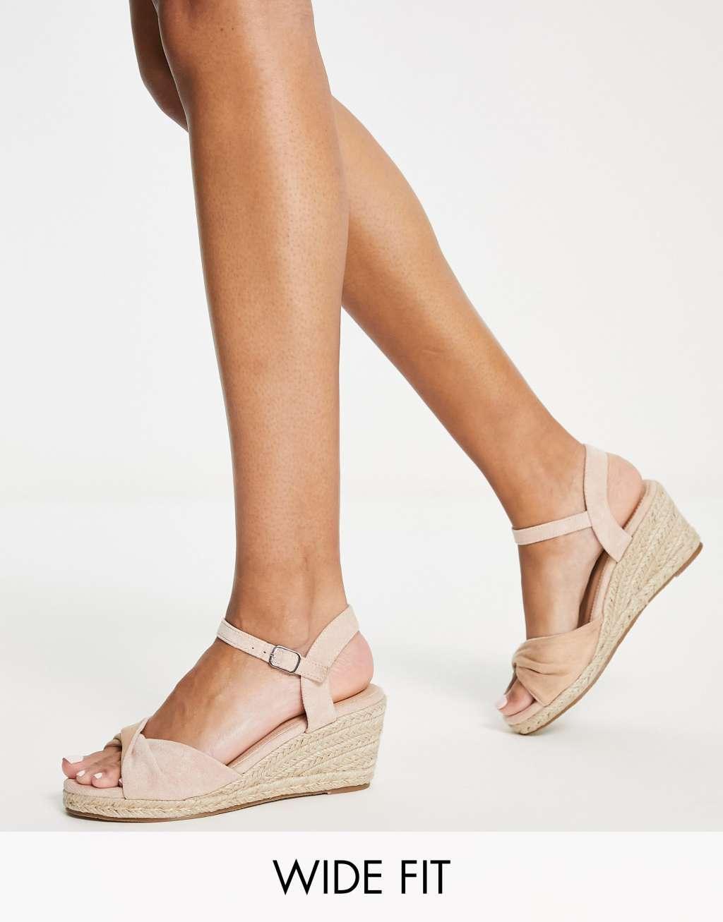 Glamorous Wide Fit mid espadrille wedge sandals in beige Product Image