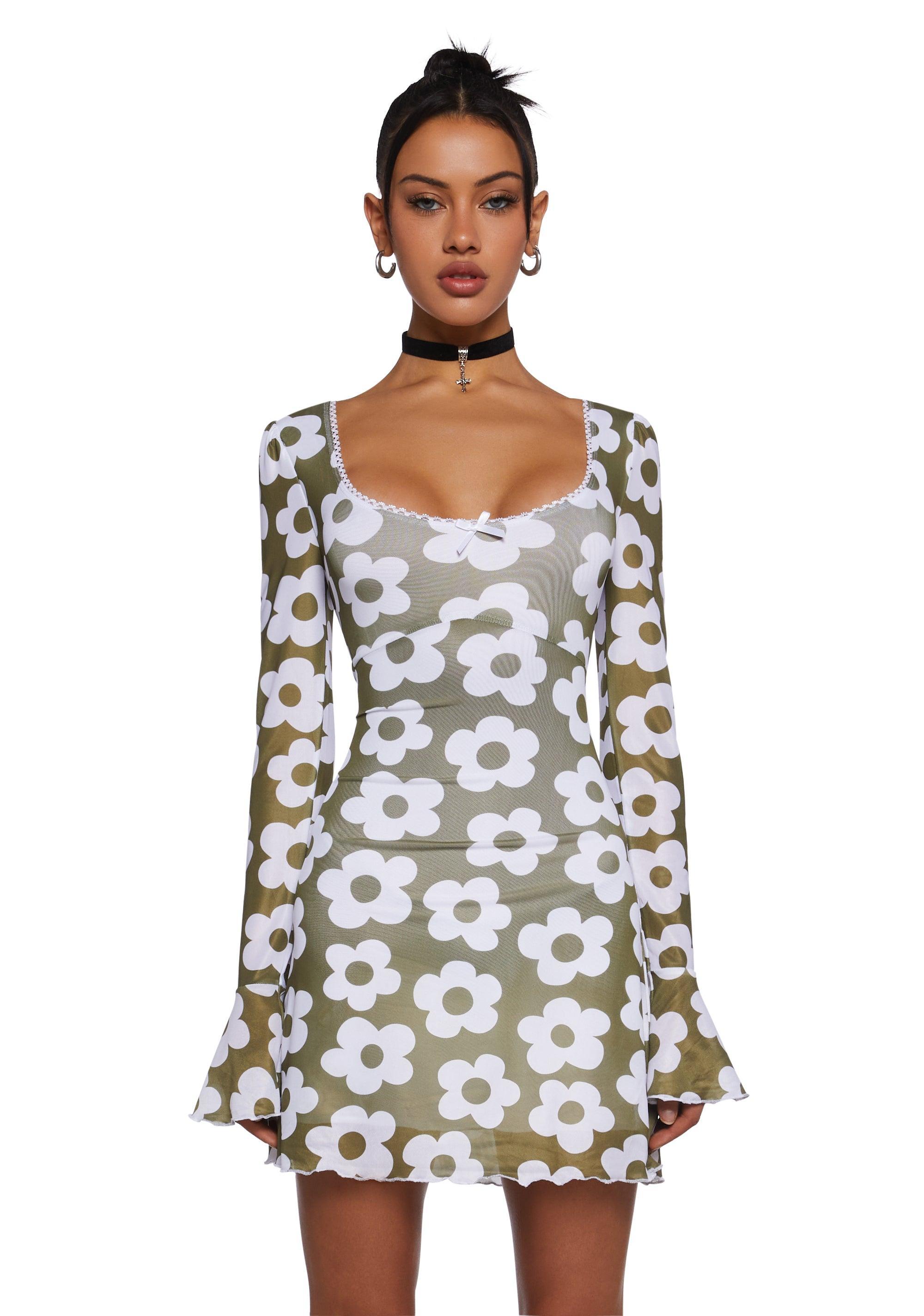 Daisy Print Mini Dress 90s Delia's - Green Product Image