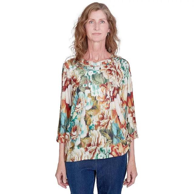 Petite Alfred Dunner Earth Floral Crewneck Top, Womens Product Image