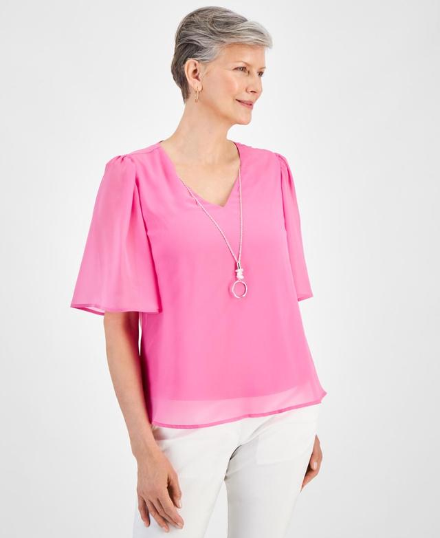 Jm Collection Womens Flutter-Sleeve Necklace Top, Created for Macys Product Image