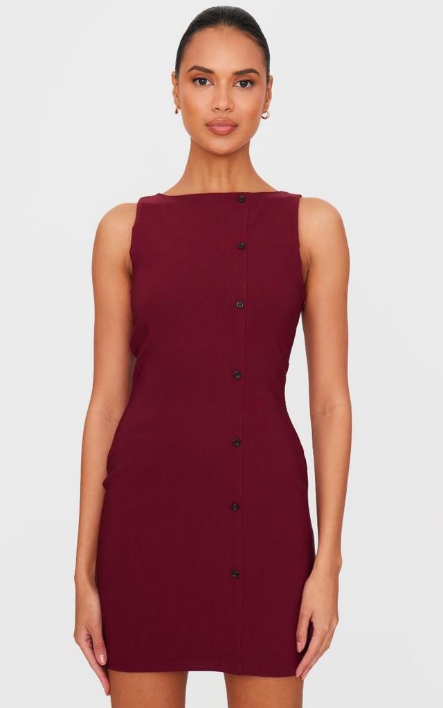 Burgundy Stretch Woven Button Down Shift Dress Product Image