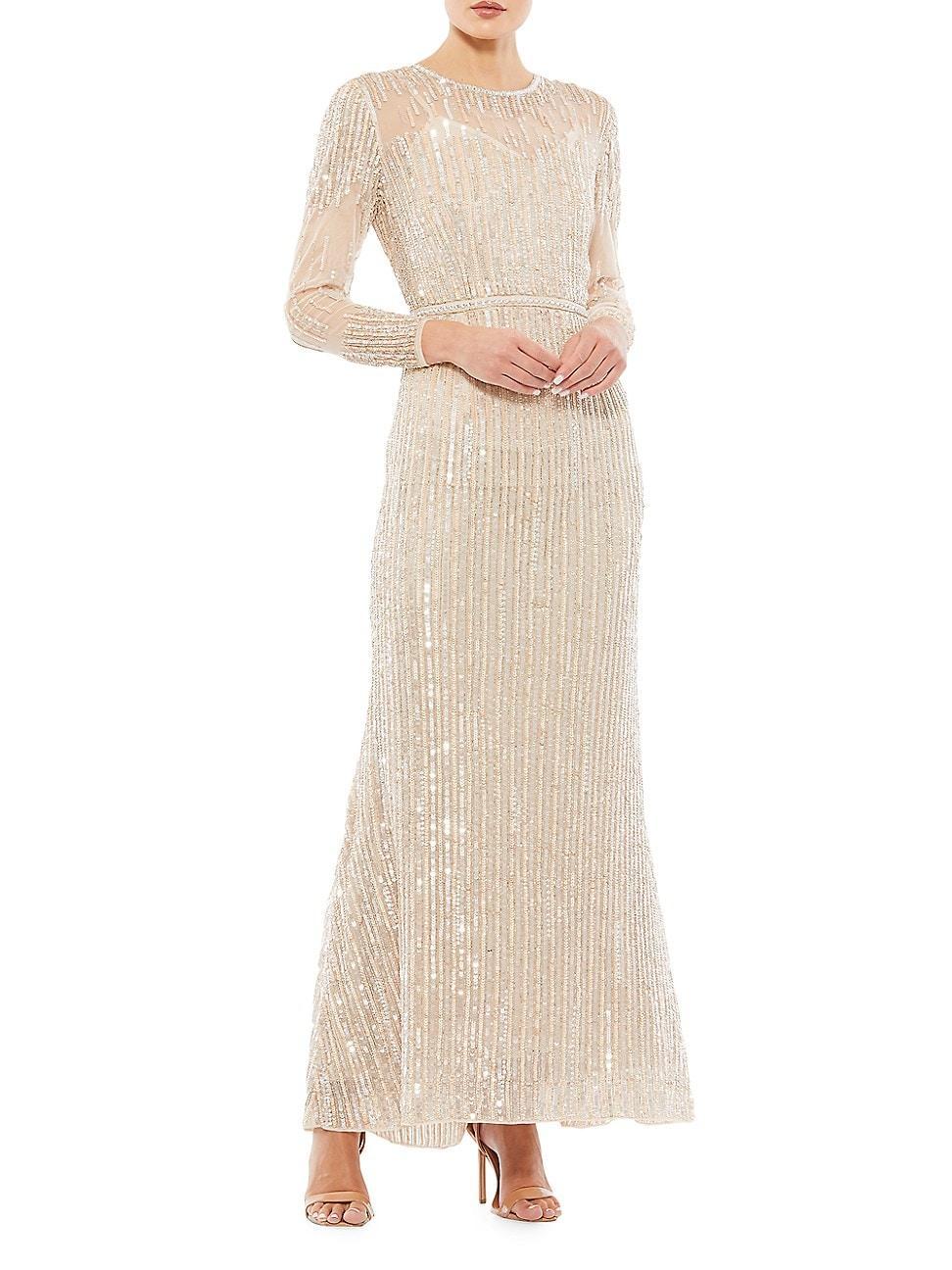 Womens Sheer Sequined A-Line Gown Product Image