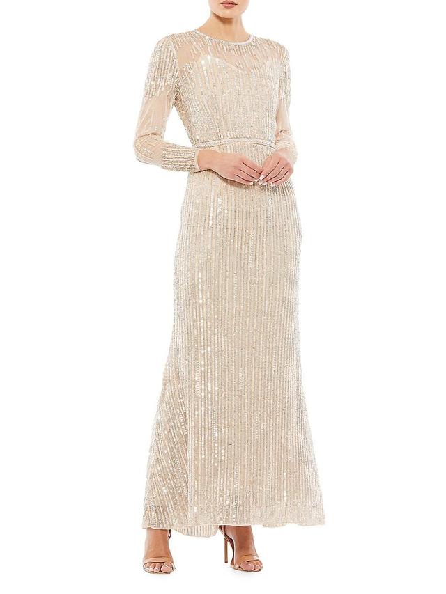 Womens Sheer Sequined A-Line Gown Product Image