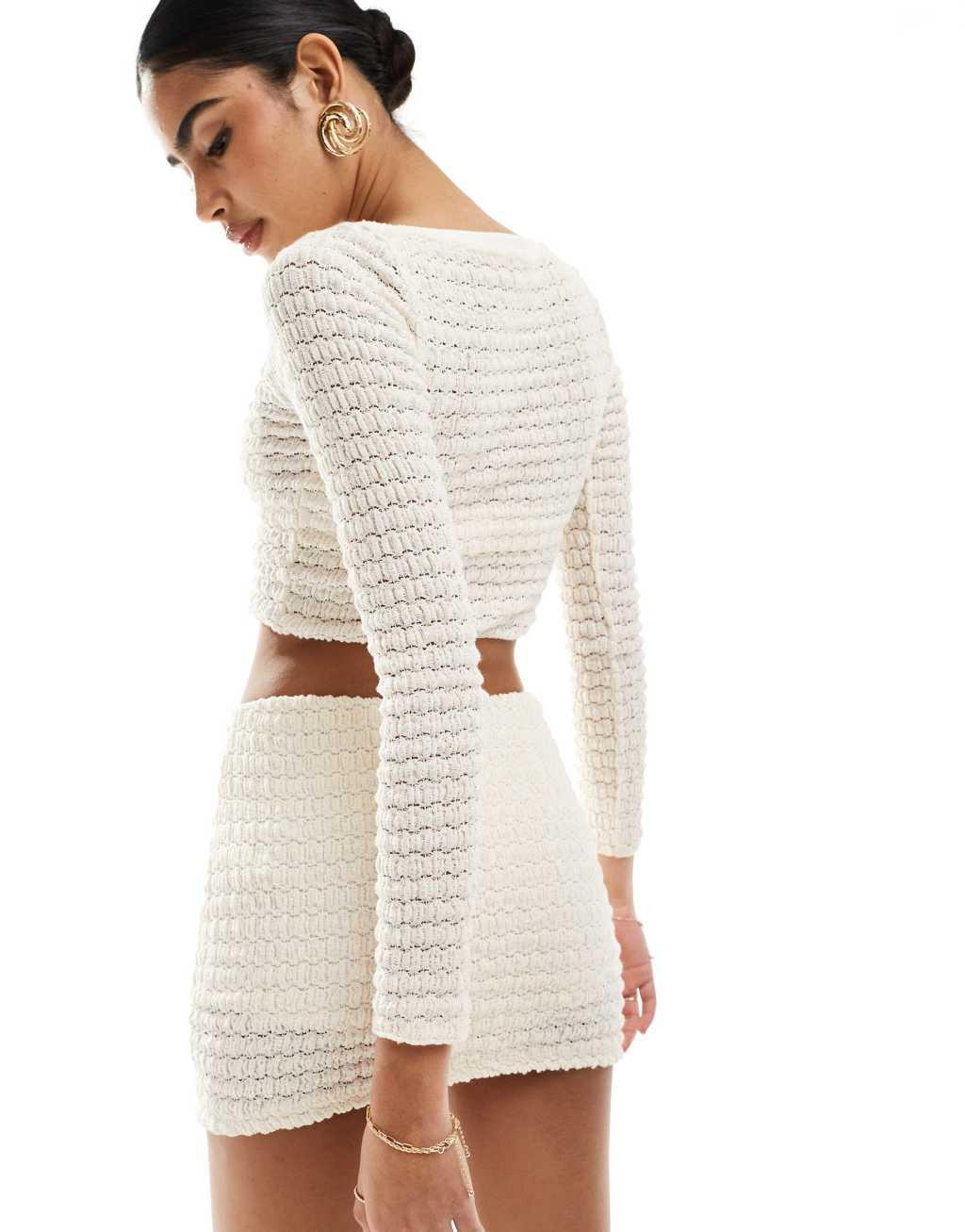 Bershka textured mini skirt in ecru Product Image