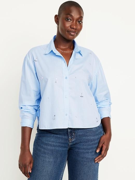 Embellished Cropped Button-Down Shirt Product Image