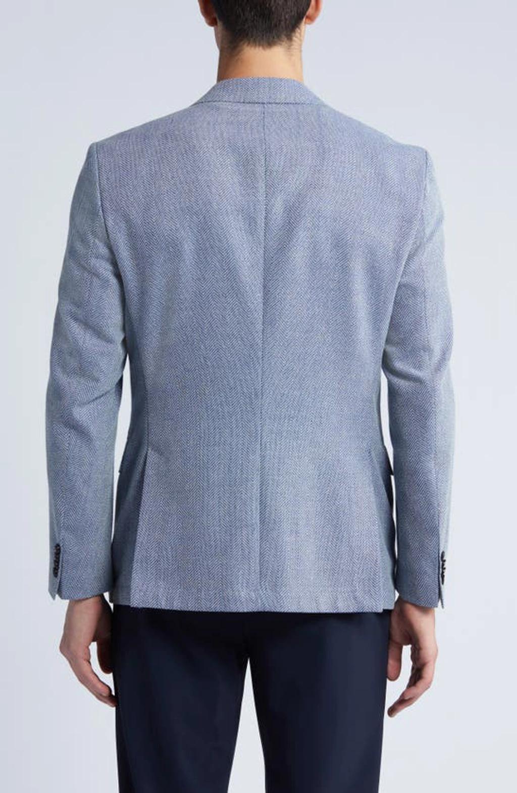 Boss Hutson Herringbone Cotton & Wool Sport Coat In Open Blue Product Image