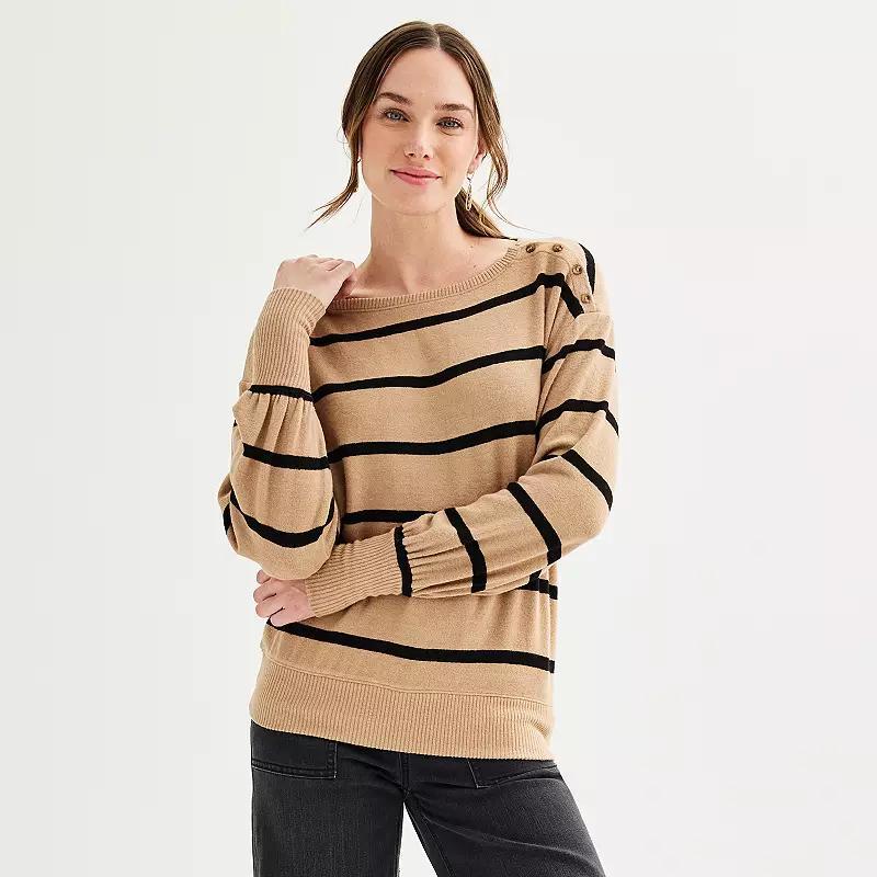 Petite Sonoma Goods For Life Cozy Boatneck Button Pullover, Womens Product Image