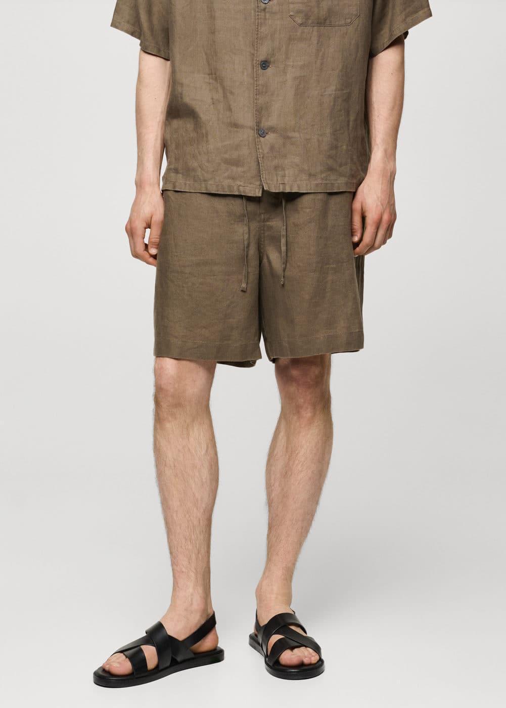 MANGO MAN - 100% linen bermuda shorts with drawstring khakiMen Product Image