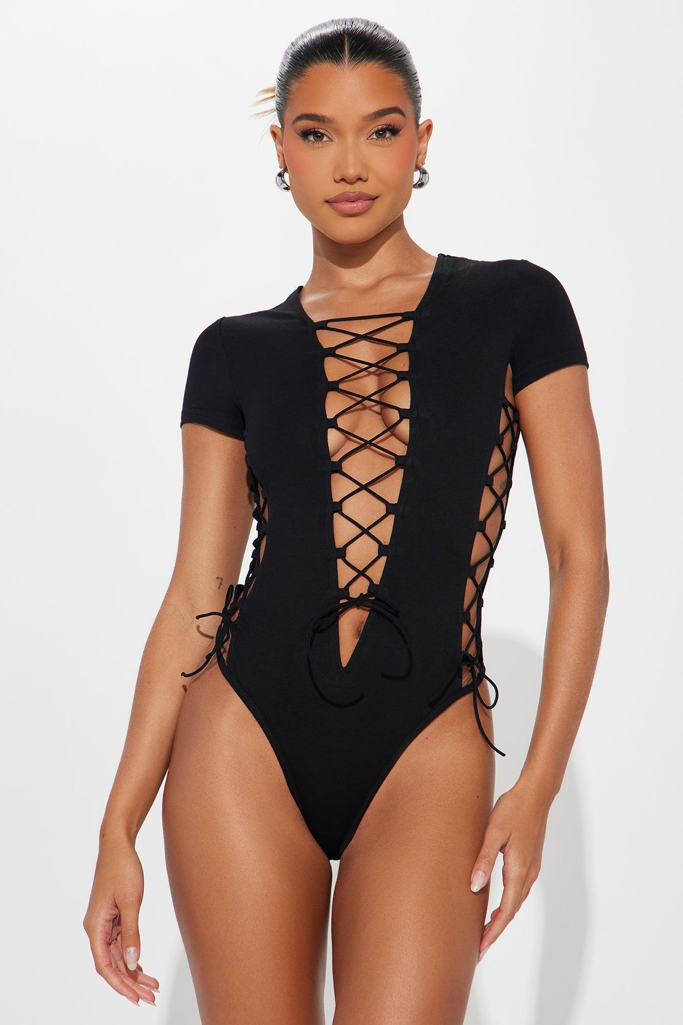 Tied To You Lace Up Bodysuit - Black Product Image