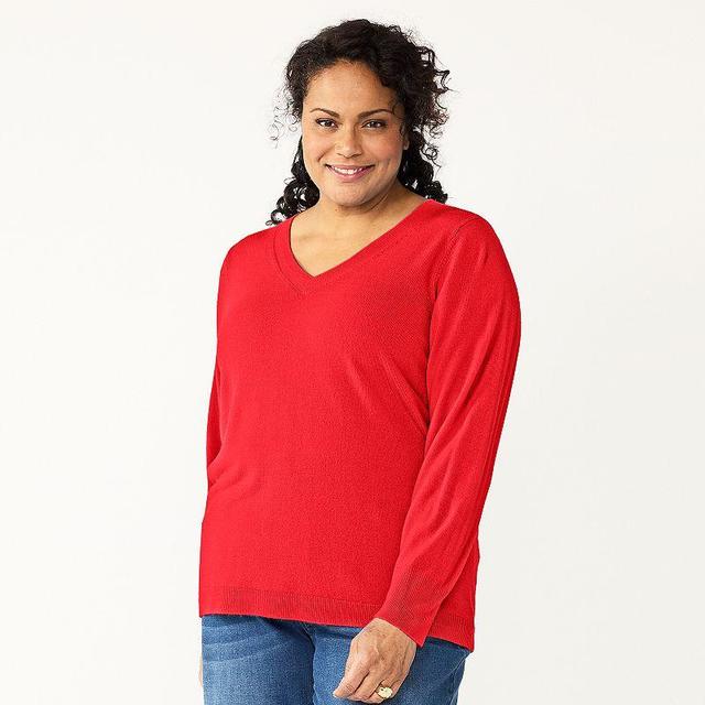 Plus Size Croft & Barrow Extra Soft V-Neck Sweater, Womens Product Image