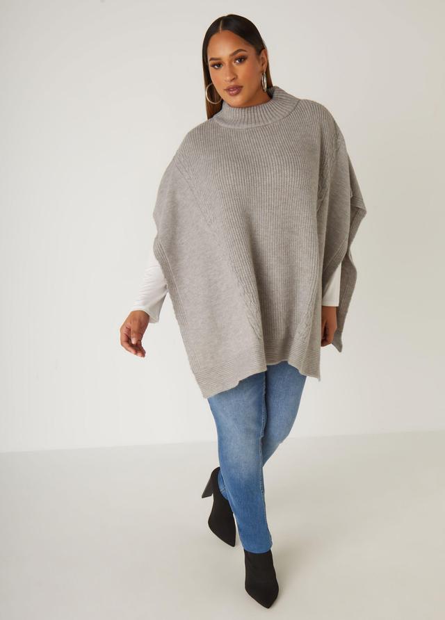 Ribbed Knit Mock Neck Cape Product Image