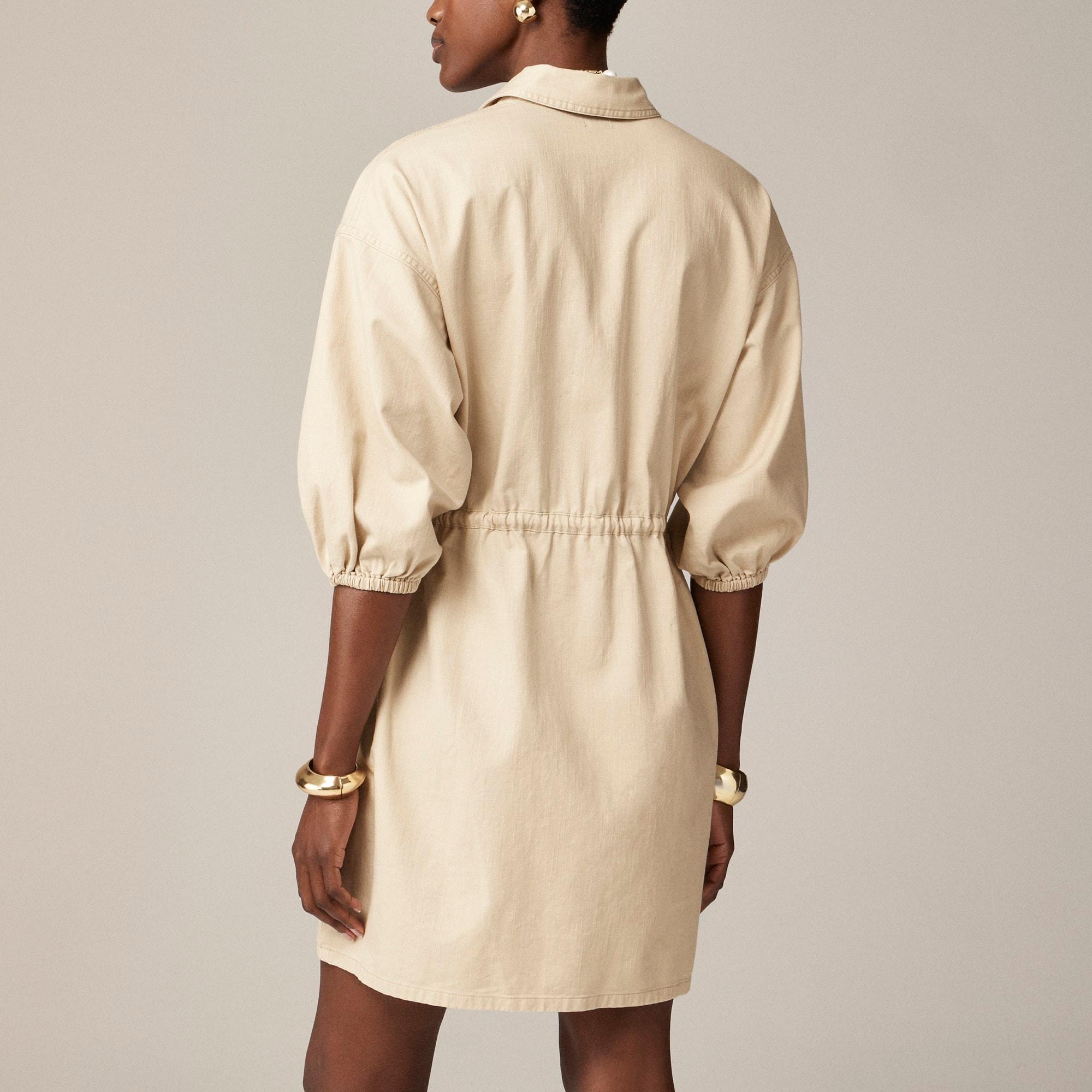 Cinched zip-up dress in drapey cotton Product Image