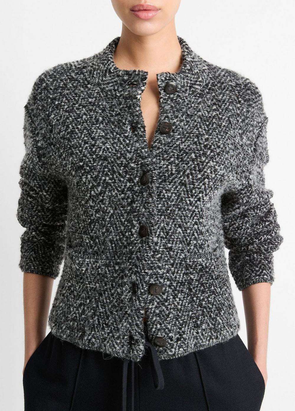 Herringbone Wool-Blend Cardigan Jacket Product Image