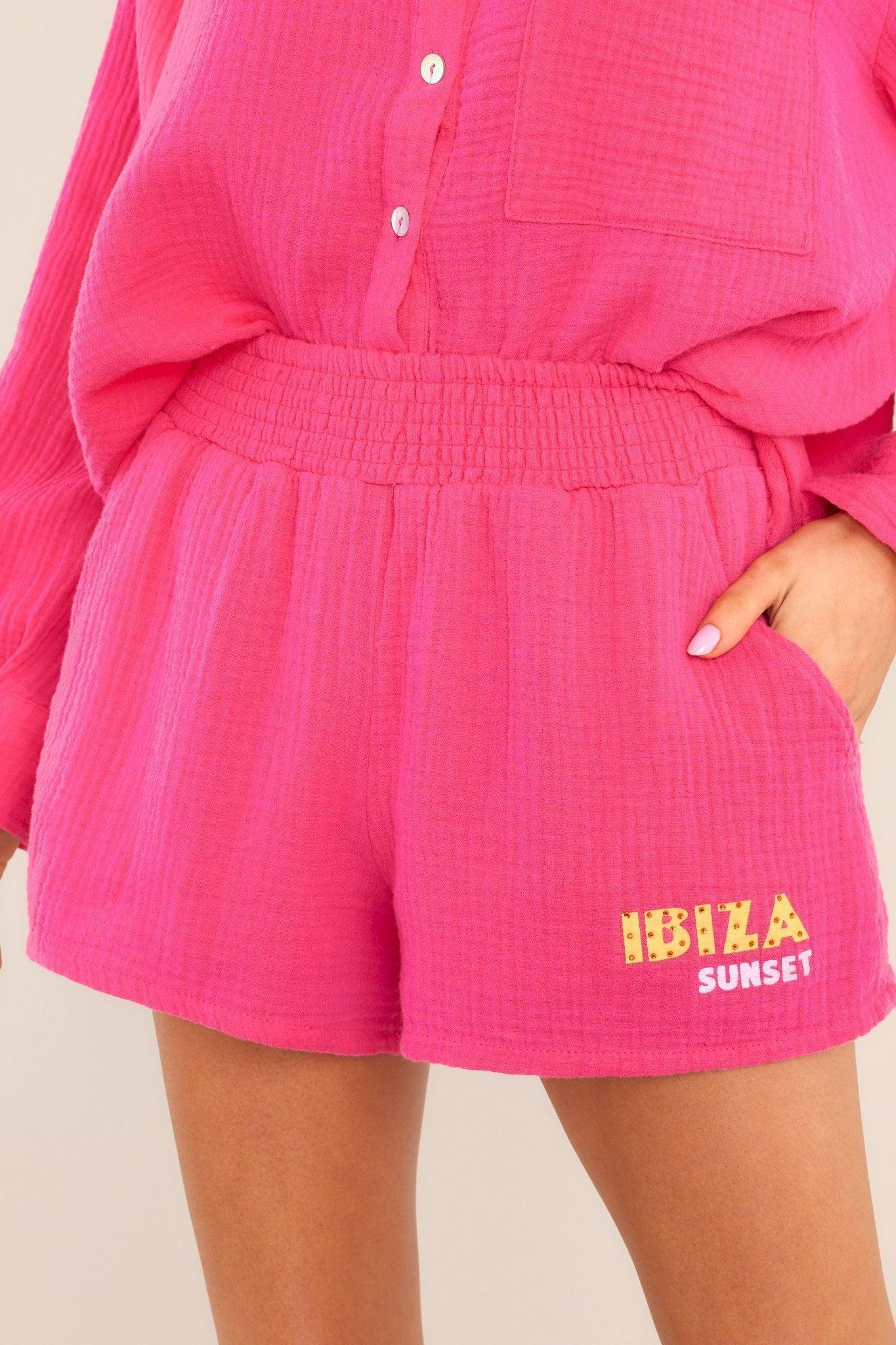 On The Coast Hot Pink Gauze Shorts Product Image