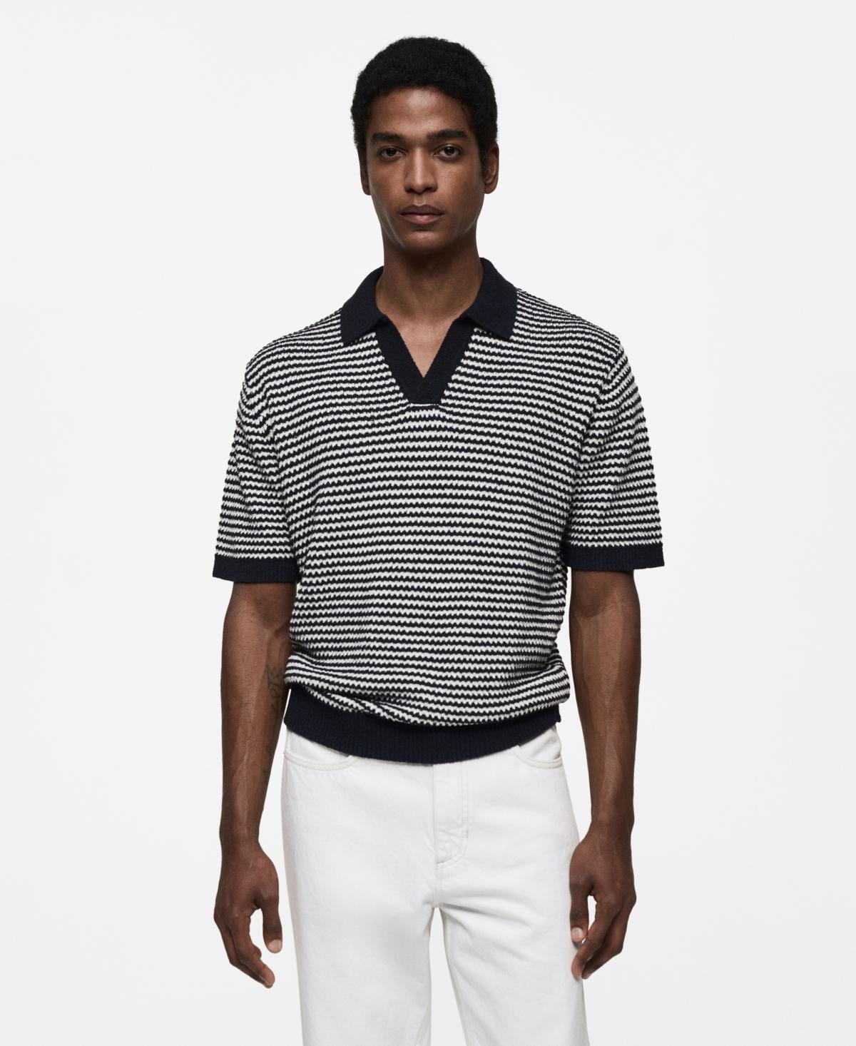 Mango Mens Contrast Collar Striped Knit Polo Shirt Product Image