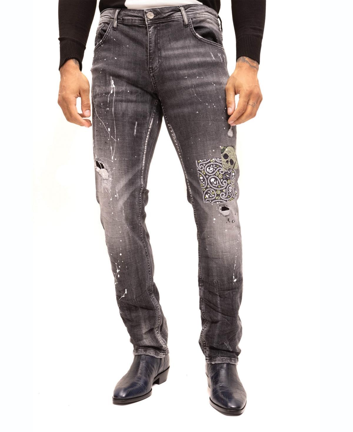 RON TOMSON Mens Splatter Paint Patchwork Jeans - Black Product Image