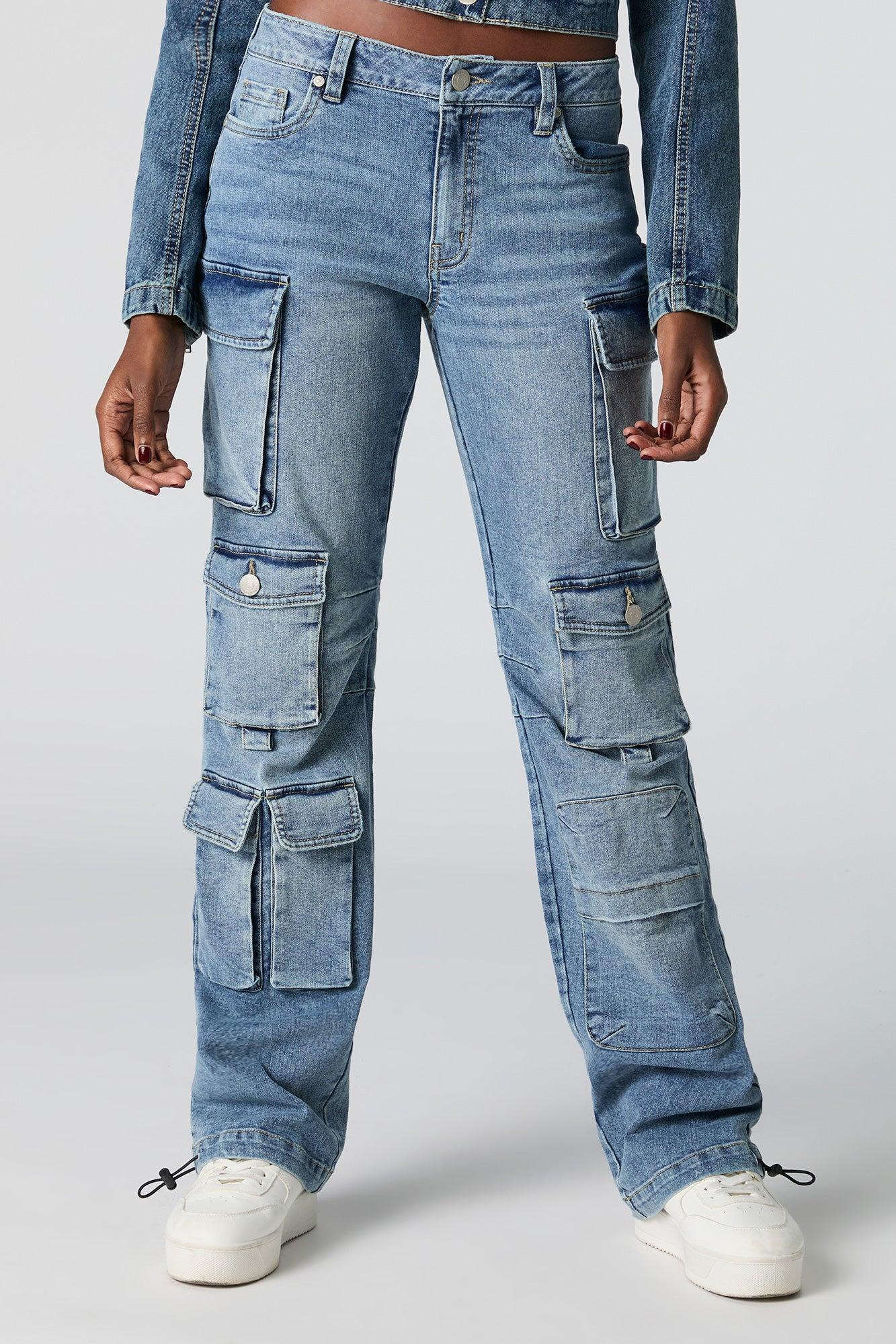 Multi Pocket Toggle Hem Straight Leg Cargo Jean Female Product Image