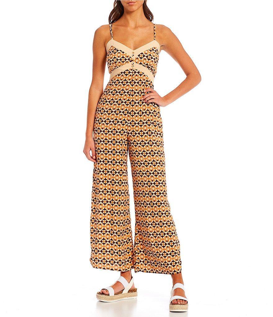 Coco + Jaimeson Geo V-Neck Sleeveless Printed Spaghetti Strap Jumpsuit Product Image