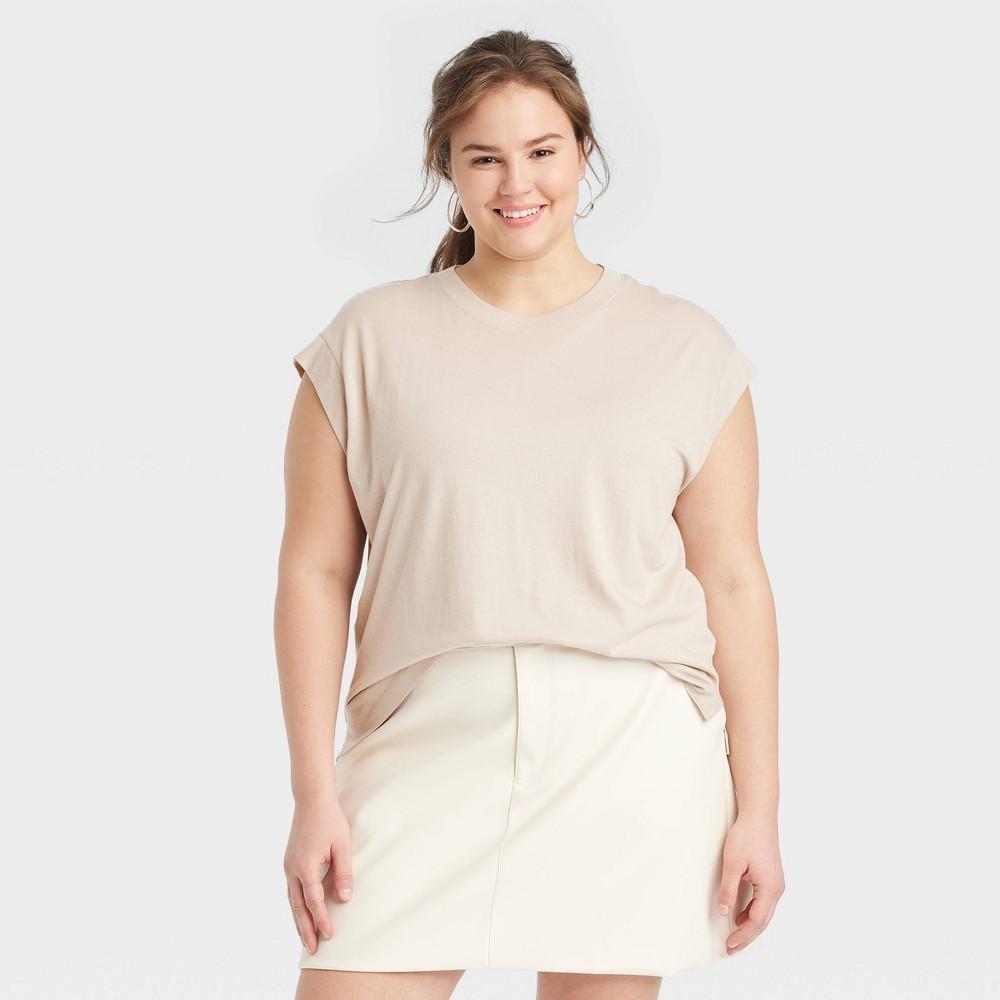 Womens Short Sleeve Extended Shoulder T-Shirt - A New Day Tan 4X Product Image