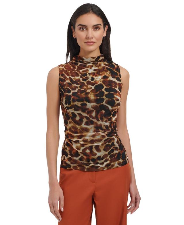 Calvin Klein Womens Animal-Print Mock-Neck Top Product Image