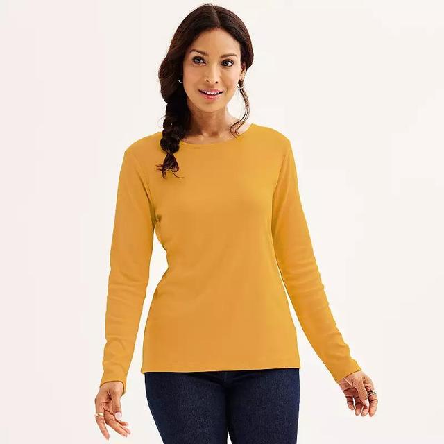 Petite Croft & Barrow Crewneck Long-Sleeve Tee, Womens Product Image