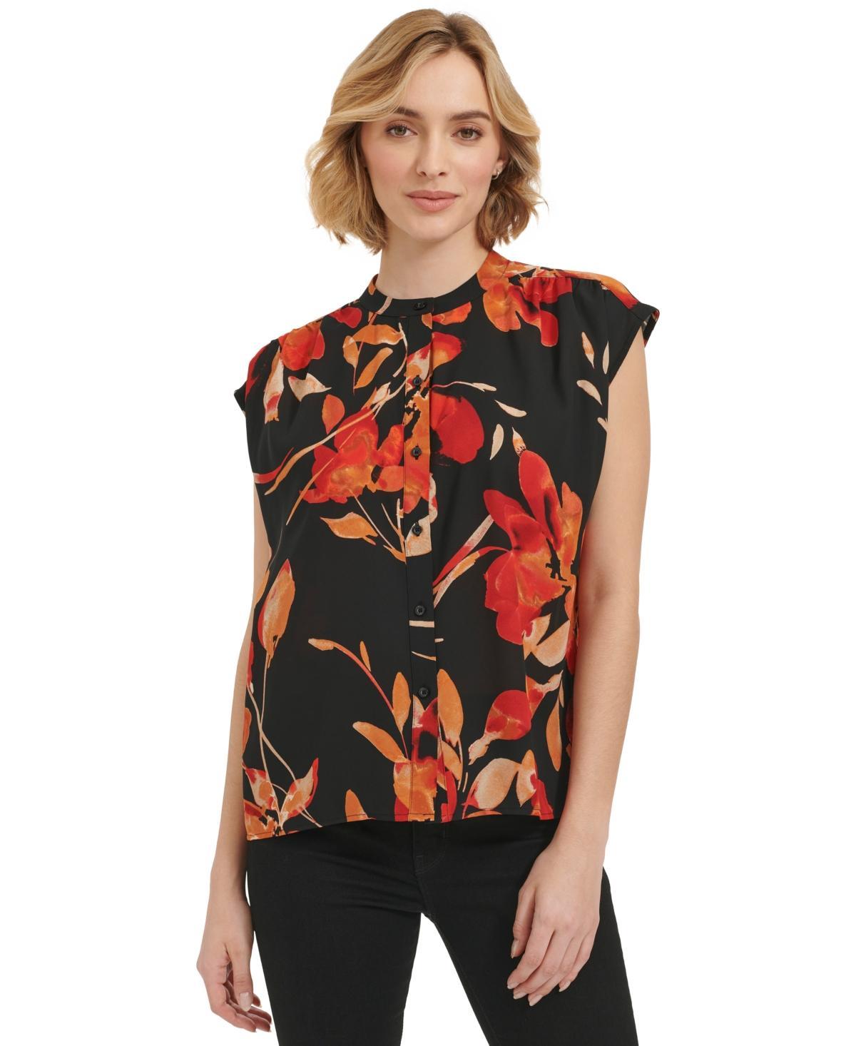 Women's Short-Sleeve Printed Button Front Shirt Product Image