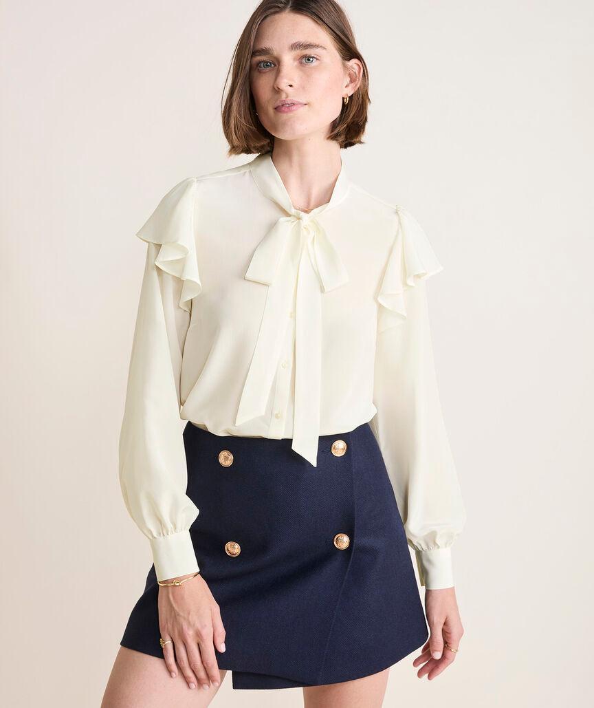 Ruffle-Sleeve Tie-Neck Blouse Product Image