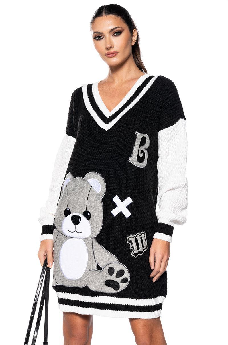 TEDDY KNIT SWEATER MINI DRESS Product Image