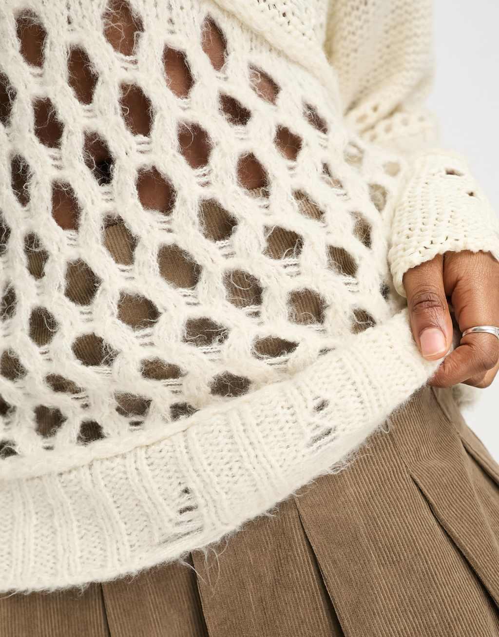 COLLUSION knitted open stitch detail oversized sweater in ecru Product Image