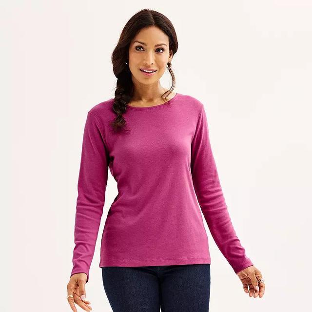 Womens Croft & Barrow Essential Long-Sleeve Crewneck Tee Pink Garden Product Image