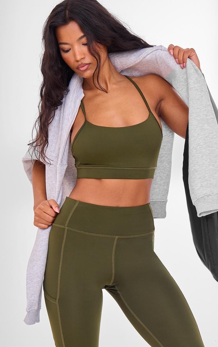 Khaki Y Back Sculpt Sports Bra Product Image