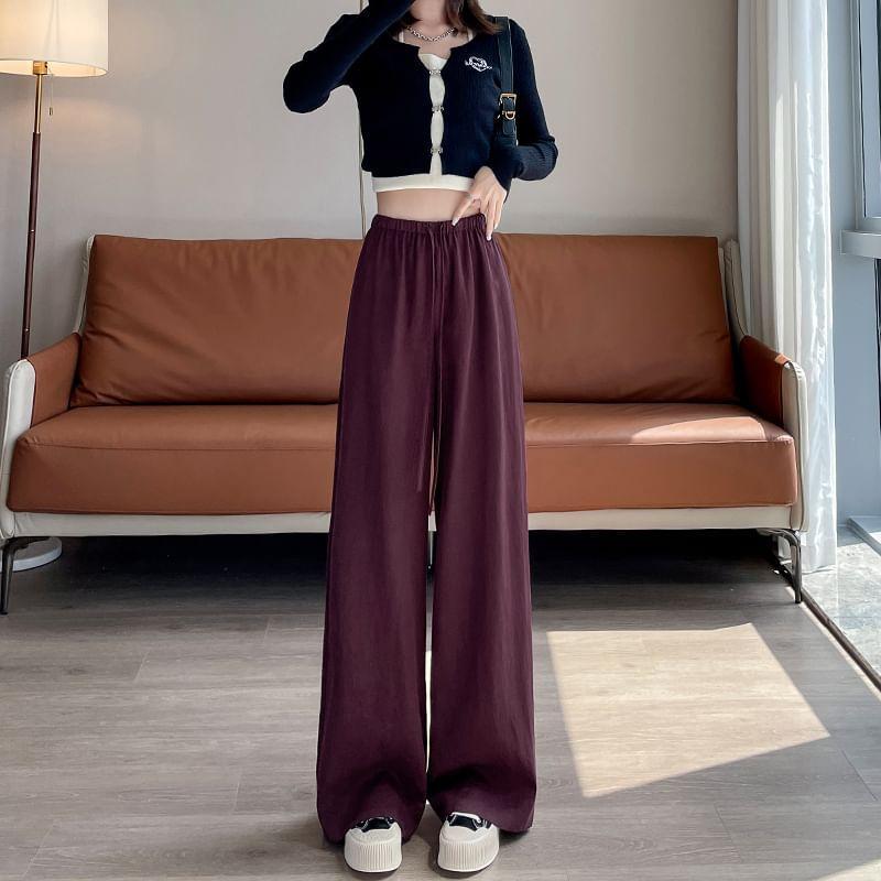 Drawstring Waist Plain Wide Leg Pants Product Image